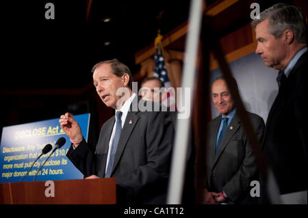 March 21, 2012 - Washington, District of Columbia, U.S. - Senator TOM UDALL (D-MN) speaks to the media during a press conference to announce new legislation ''to blunt the worst effects'' of the Supreme Court's Citizens United v. Federal Election Commission decision on Capitol Hill Wednesday. (Credi Stock Photo