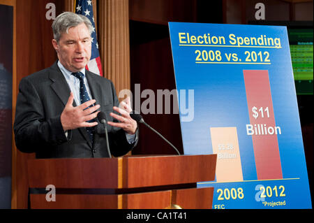 March 21, 2012 - Washington, District of Columbia, U.S. - Senator SHELDON WHITEHOUSE (D-RI) speaks to the media during a press conference to announce new legislation ''to blunt the worst effects'' of the Supreme Court's Citizens United v. Federal Election Commission decision on Capitol Hill Wednesda Stock Photo