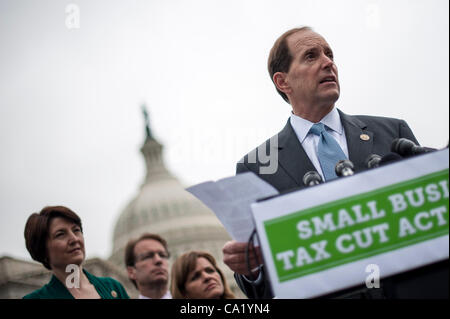 March 21, 2012 - Washington, District of Columbia, U.S. - Flanked by Republican House leadership, Rep. DAVE CAMP (R-MI) speaks to the media on Capitol Hill Wednesday about a $46 billion economic stimulus bill  that would cut taxes for small businesses. (Credit Image: © Pete Marovich/ZUMAPRESS.com) Stock Photo