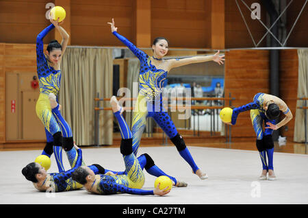 Japan National Team, MARCH 23, 2012 - Rhythmic Gymnastics : Japanese Rhythmic Gymnastics Team 'FAIRY JAPAN POLA' open the practice for press at Japan Sports Institute of Science in Itabashi, Japan. (Photo by Atsushi Tomura /AFLO SPORT) [1035] Stock Photo