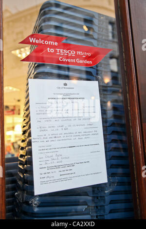 LONDON, UK, 28th Mar, 2012 The Tesco store in Covent Garden still closed after Hygiene Emergency Prohibition Notice is served. Westminster Council officials found a live infestation of mice throughout the premises and poor maintenance of routine cleaning. Stock Photo
