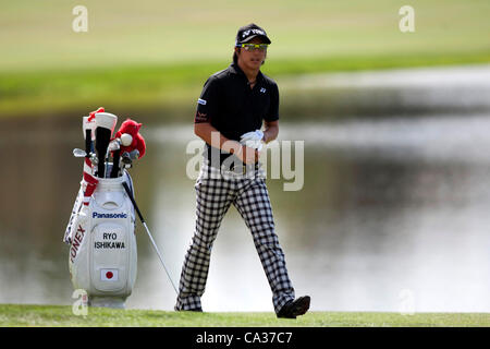 Ryo Ishikawa (JPN), MARCH 23, 2012 - Golf : Ryo Ishikawa of Japan with his golfbag during the second round of the Arnold Palmer Invitational at Arnold Palmer's Bay Hill Club and Lodge in Orlando, Florida. (Photo by Thomas Anderson/AFLO)(JAPANESE NEWSPAPER OUT) Stock Photo