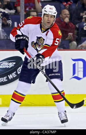 March 30, 2012 - Columbus, Ohio, U.S - Florida Panthers defenseman Ed Jovanovski (55) passes the puck in the first period of the game between the Florida Panthers and Columbus Blue Jackets at Nationwide Arena, Columbus, Ohio. (Credit Image: © Scott Stuart/ZUMAPRESS.com) Stock Photo