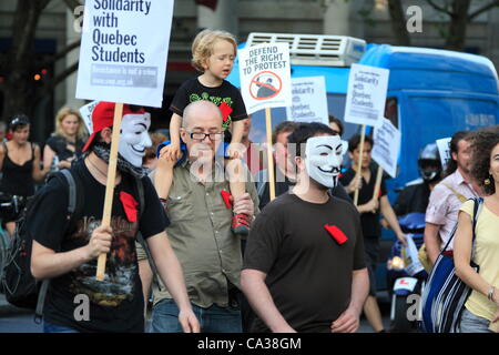 Wednesday 30th May 2012 students held a demonstration in solidarity  for Canadian students in Quebec. Protesters disrupt London traffic as they make their way to the Canadian High Commission. Credit Line : Credit:  HOT SHOTS / Alamy Live News Stock Photo