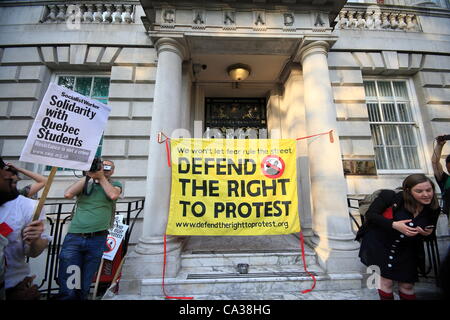 Wednesday 30th May 2012 students held a demonstration in solidarity  for Canadian students in Quebec.  Canadian High Commission was the last stop for the protesters.  Credit Line : Credit:  HOT SHOTS / Alamy Live News Stock Photo