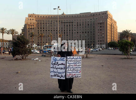 May 31, 2012 - Cairo, Cairo, Egypt - Egyptian Protester holds slogans during a protest against candidate Ahmed Shafiq, at Tahrir Square in Cairo May 31, 2012. The prospect of Shafiq succeeding Hosni Mubarak as president of Egypt is a nightmare for revolutionaries and Islamists, but a security blanke Stock Photo