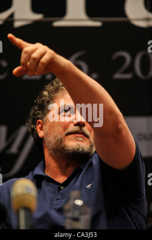 Argentinian tenor Jose Cura speaks during the press conference before his concert on Saturday in Olomouc, Czech Republic, on Friday, June 1, 2012. (CTK Photo/Ludek Perina) Stock Photo