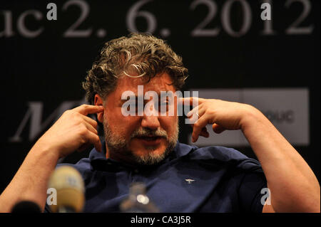 Argentinian tenor Jose Cura speaks during the press conference before his concert on Saturday in Olomouc, Czech Republic, on Friday, June 1, 2012. (CTK Photo/Ludek Perina) Stock Photo