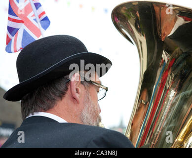 2nd June 2012:Hawes Silver Band at the Diamond Jubilee street party held in Hawes village, North Yorkshire Dales Richmondshire, UK Stock Photo