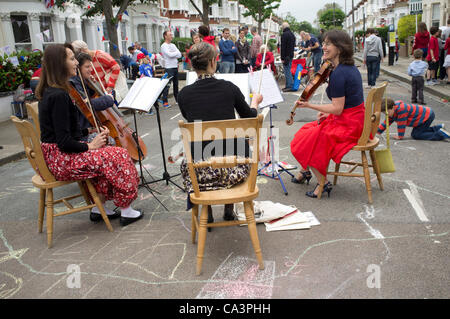 2 June, 2012. Wandsworth London, UK. Street party celebrations by residents in honor of the Queens Diamond Jubilee. Stock Photo