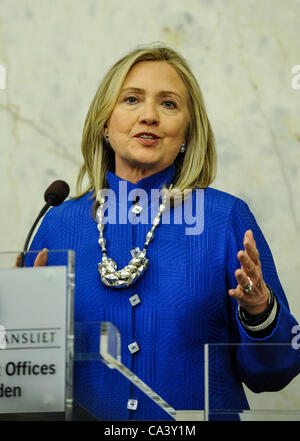 US Secretary of State Hillary Clinton meets the press in Stockholm Sweden June 3rd 2012 Stock Photo