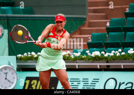 03.06.2012 Paris, France. Angelique Kerber in action against Petra Martic on day 8 of the French Open Tennis from Roland Garros. Stock Photo