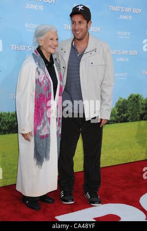 June 4, 2012 - Los Angeles, California, USA - Jun 04, 2012 - Los Angeles, California, USA - Actress PEGGY STEWART, Actor ADAM SANDLER  at the 'That's My Boy' World Premiere held at the Regency Village Theater. (Credit Image: © Paul Fenton/ZUMAPRESS.com) Stock Photo