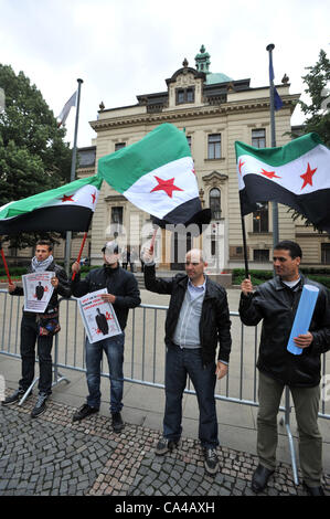 Association Initiative for free Syria arranged demonstration to support request for interruption of diplomatic relations with Syrian regime and expulsion of the Syrian diplomats infront of the seat of the Czech government in Prague, Czech republic on June 5, 2012. (CTK Photo/Stanislav Peska) Stock Photo