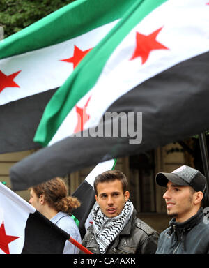 Association Initiative for free Syria arranged demonstration to support request for interruption of diplomatic relations with Syrian regime and expulsion of the Syrian diplomats infront of the seat of the Czech government in Prague, Czech republic on June 5, 2012. (CTK Photo/Stanislav Peska) Stock Photo