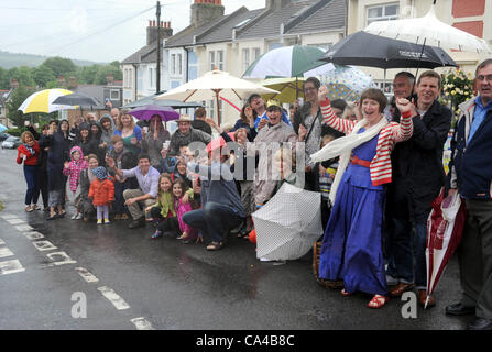 Brighton UK 5 June 2012 - Residents of Totland Road Brighton at their Queens Diamond Jubilee Street Party today despite the rain . Stock Photo