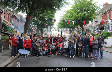 Brighton UK 5 June 2012 - Residents of Hartington Terrace Brighton at their Queens Diamond Jubilee Street Party today Stock Photo