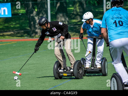 Stockholm, Sweden. Wed 6th June 2012. Segway Polo World Cup. 'Lebanon SW Polo' in black plays 'Blade Gliders' from Solingen, Germany Stock Photo