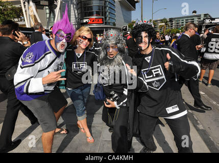 06 June 2012:  LA Kings fans outside Staples Center before game 4 of the Stanley Cup Final between the New Jersey Devils and the Los Angeles Kings at the Staples Center in Los Angeles, CA. Stock Photo