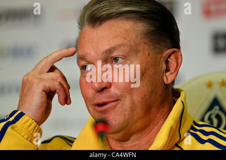 07.06.2012 Ukrainian national soccer team head coach Oleg Blokhin reacts during a press conference in Kiev, Ukraine. Ukraine will face Sweden in the group D match of the UEFA EURO 2012 soccer championship on 11 June in Kiev Stock Photo