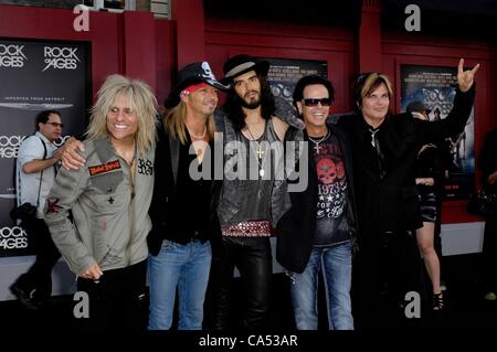 CC Deville, Bret Michaels, Russell Brand, Bobby Dall, Rikki Rockett at arrivals for ROCK OF AGES Premiere, Grauman's Chinese Theatre, Los Angeles, CA June 8, 2012. Photo By: Michael Germana/Everett Collection Stock Photo