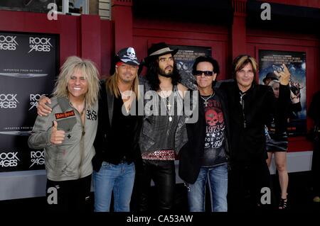 CC Deville, Bret Michaels, Russell Brand, Bobby Dall, Rikki Rockett at arrivals for ROCK OF AGES Premiere, Grauman's Chinese Theatre, Los Angeles, CA June 8, 2012. Photo By: Michael Germana/Everett Collection Stock Photo