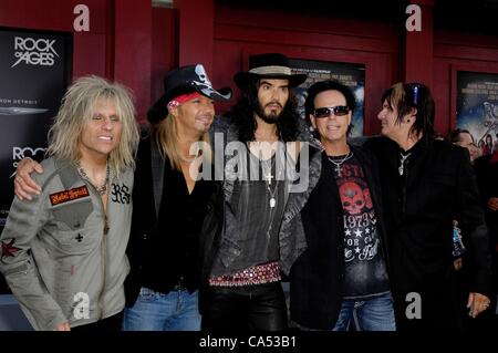 CC Deville, Bret Michaels, Russell Brand, Bobby Dall, Rikki Rockett at arrivals for ROCK OF AGES Premiere, Grauman's Chinese Theatre, Los Angeles, CA June 8, 2012. Photo By: Michael Germana/Everett Collection Stock Photo