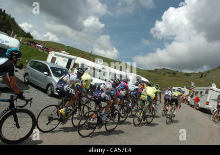 09.06.2012.  Criterium du Dauphine Libere, stage 06 Saint Alban Leysse - Morzine, Lotto - Belisol 2012, Joux Plane Stock Photo