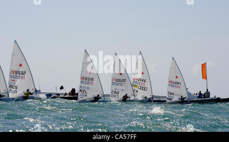 9.06.2012 Weymouth, England. Skandia Sail for Gold Regatta. Men's Laser, Medal Race at Weymouth and Portland Bay. Stock Photo