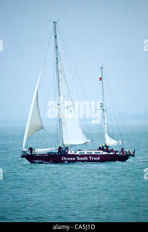 Southend, UK. 11 June, 2012. Sailing Ship John Laing underway crewed by young people working with Ocean Youth Trust Stock Photo