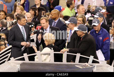 Feb. 5, 2012 - Indianapolis, IN, USA - NFL Commissioner Roger Goodall takes the microphone during the awards ceremony for Super Bowl XLVI. Super Bowl XLVI came down to the final seconds as the New York Giants beat the New England Patriots with a final score of 21-17 in Lucas Oil Stadium in Indianapo Stock Photo