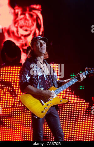June 12, 2012 - Morrison, CO, USA - Guitarist MATTHIAS JABS of the Scorpions performs to a sold out crowd at Red Rocks Amphitheater Tuesday night. (Credit Image: © Hector Acevedo/ZUMAPRESS.com) Stock Photo
