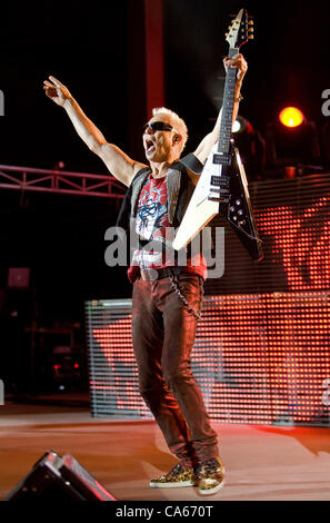 June 12, 2012 - Morrison, CO, USA - Guitarist RUDOLF SCHENKER of the Scorpions performs to a sold out crowd at Red Rocks Amphitheater Tuesday night. (Credit Image: © Hector Acevedo/ZUMAPRESS.com) Stock Photo