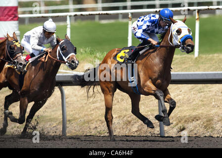 June 16, 2012 - Arcadia, California, U.S. - Amarish with Edgar Maldenado aboard wins the Willard L. Proctor Stakes at Betfair Hollywood Park in Inglewood. (Credit Image: © Alex Evers/Eclipse Sportswire/Eclipse/ZUMAPRESS.com) Stock Photo