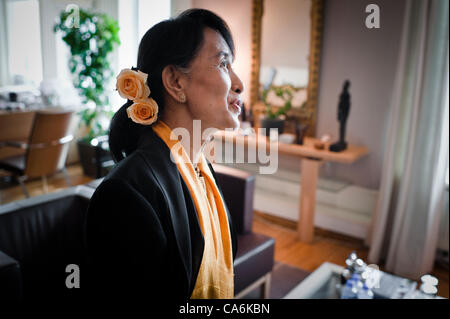 June 17, 2012 - Oslo, Norway: Aung San Suu Kyi visits Jonas Gahr Store, Norway's Minister of Foreign Affairs, inside his office at The Ministry of Foreign Affairs. Stock Photo
