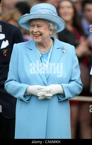 17.06.2012. Guards Polo Club, Windsor, Berkshire, England.  The Queen smiling at The Cartier Queen's Cup Final 2012 - Guards Polo Club Stock Photo