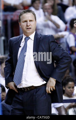 19.06.2012. Miami, Florida, USA.  Oklahoma City Thunder head coach Scott Brooks looks dejected during the third quarter of Game 4 of the 2012 NBA Finals, Thunder at Heat, at the American Airlines Arena, Miami, Florida, USA. Stock Photo