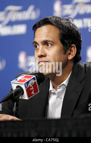 19.06.2012. Miami, Florida, USA.  Miami Heat head coach Erik Spoelstra is seen during a press conference prior to the Miami Heat 104-98 victory over the Oklahoma City Thunder, in Game 4 of the 2012 NBA Finals, at the American Airlines Arena, Miami, Florida, USA. Stock Photo