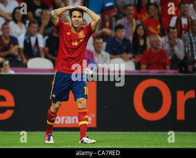 23.06.2012. Donetsk, Ukraine.  Spain's Cesc Fabregas reacts during the UEFA EURO 2012 quarter final soccer match Spain vs France at Donbass Arena in Donetsk, Ukraine, 23 June 2012. Stock Photo