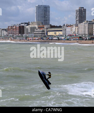 Brighton UK 24 June 2012 - Jet Skiers enjoying the choppy seas and breeze off Brighton seafront today Stock Photo