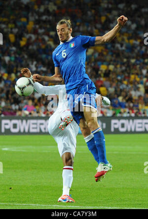 24.06.2012 , Kiev, Ukraine. Italy's Federico Balzaretti goes for the ball during UEFA EURO 2012 quarterfinal soccer match England vs Italy at NSC Olimpiyskiy Olympic stadium in Kyiv, Kiev, Ukraine, 24 June 2012. Stock Photo