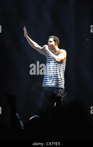 June 20, 2012 - Raleigh, North Carolina, U.S. - Rap artist DRAKE performing at the Time Warner Cable Music Pavilion located in Raleigh as part of the Club Paradise Tour (Credit Image: © Tina Fultz/ZUMAPRESS.com) Stock Photo