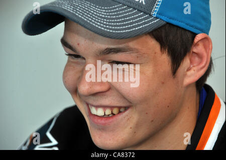 Czech ice hockey player Tomas Hertl speaks during press conference after he returned from the NHL draft, where he was selected by San Jose in Prague, Czech republic on June 24, 2012. (CTK Photo/Stanislav Peska) Stock Photo