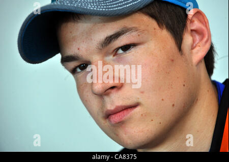 Czech ice hockey player Tomas Hertl speaks during press conference after he returned from the NHL draft, where he was selected by San Jose in Prague, Czech republic on June 24, 2012. (CTK Photo/Stanislav Peska) Stock Photo