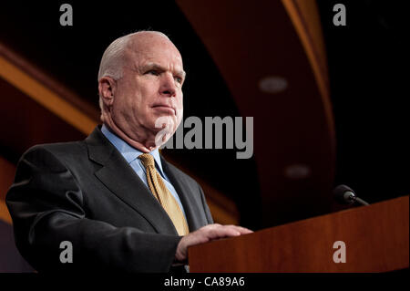 June 26, 2012 - Washington, District of Columbia, U.S. - Senator JOHN MCCAIN (R-AZ) speaks to the media on Capitol Hill Tuesday during a news conference to discuss recent national security leaks and to call for an independent council to investigate. (Credit Image: © Pete Marovich/ZUMAPRESS.com) Stock Photo