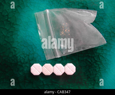 Apr 09, 2004; Los Angeles, CA, USA; MDMA (3-4 methylenedioxymethamphetamine) is a synthetic, psychoactive drug chemically similar to the stimulant methamphetamine and the hallucinogen mescaline. Street names for MDMA include Ecstasy, Adam, XTC, hug, beans, and love drug. In 2002, an estimated 676,00 Stock Photo