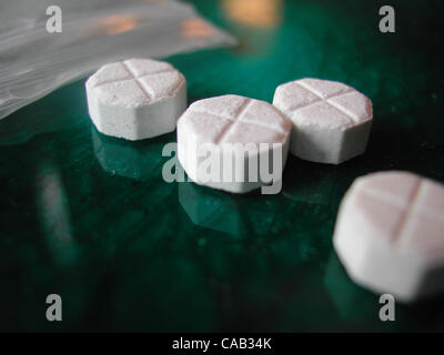 Apr 09, 2004; Los Angeles, CA, USA; MDMA (3-4 methylenedioxymethamphetamine) is a synthetic, psychoactive drug chemically similar to the stimulant methamphetamine and the hallucinogen mescaline. Street names for MDMA include Ecstasy, Adam, XTC, hug, beans, and love drug. In 2002, an estimated 676,00 Stock Photo