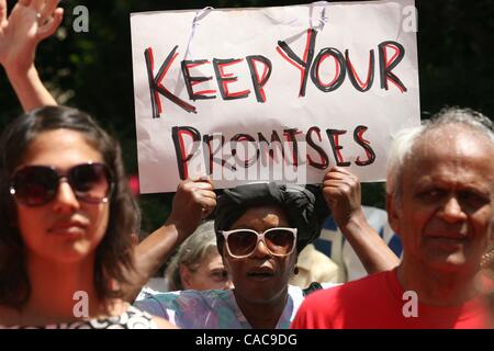 Jul 11, 2010 - New York, New York, U.S. - Tenants are arrested in protest of Sate Senate inaction on restoration of rent law protections at 250 Broadway in Manhattan. (Credit Image: Â© Mariela Lombard/ZUMApress.com) Stock Photo