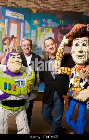 Jun 05, 2010 - Emeryville, California, U.S. - TOM HANKS (R) and TIM ALLEN are photographed at Pixar studios in Emeryville, CA during a press junket for 'Toy Story 3'. Hanks and Allen have provided the voices for the characters of Woody and Buzz in the Toy Story films over the past 15 years. (Credit  Stock Photo