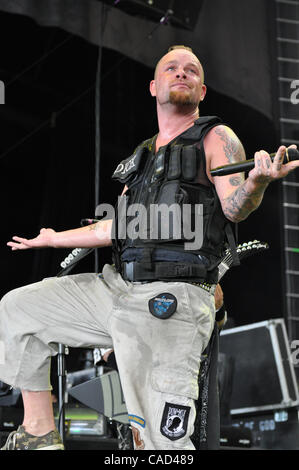 Aug 3, 2010 - Raleigh, North Carolina, USA FIVE FINGER DEATH PUNCH performing at the Time Warner Cable Music Pavillion in Raleigh as part of the Mayhem Festival pictured: Singer Ivan Moody  (Credit Image: Tina Fultz/ZUMA Press) Stock Photo